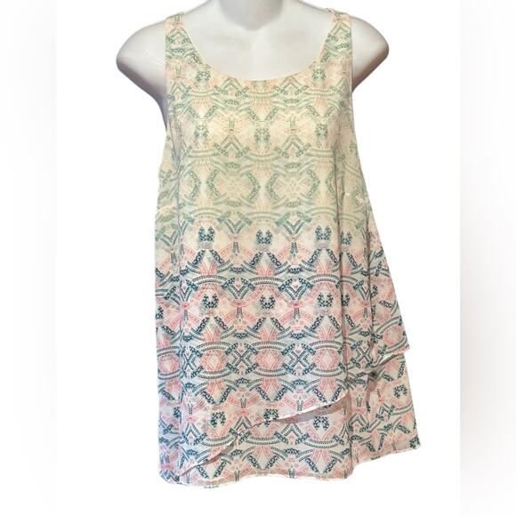 Cabi Womens Size Small Sleeveless Tank Style Sleeveless Pastel Print Layered Top - Picture 1 of 7